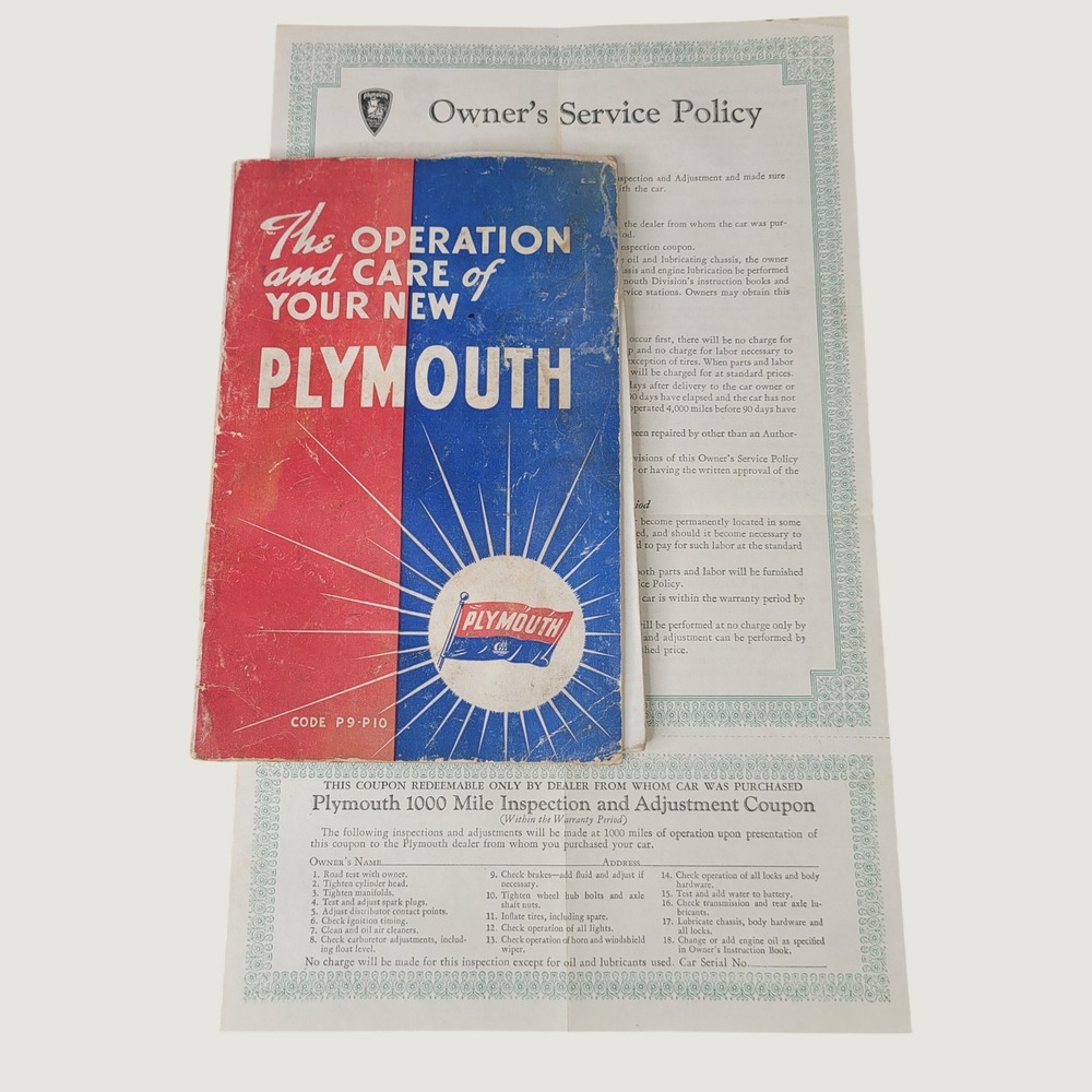 Vintage 1939 Plymouth Owners Manual & Service Policy Chrysler P9 P10 Original